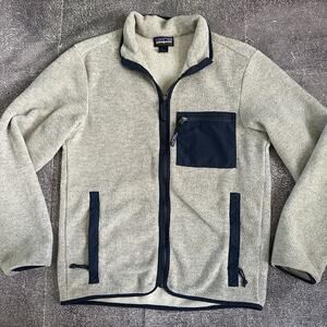 Men's Patagonia Oatmeal Heather Navy Blue Synchilla Fleece Zip Up Jacket Sz S